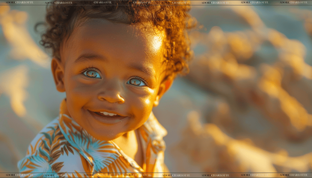 Stunning black baby boy with a Hawaiian shirt on, on a beach a sunset - Black Baby Boy Names