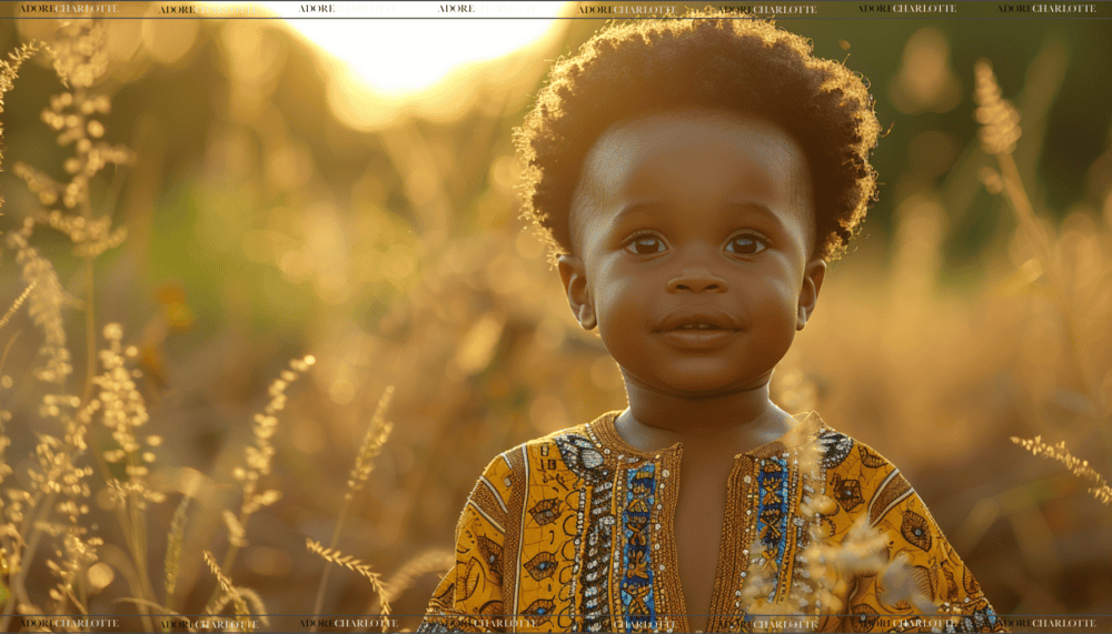 Middle Names for Asher Adorable Black boy with an afro in a field at sunset.