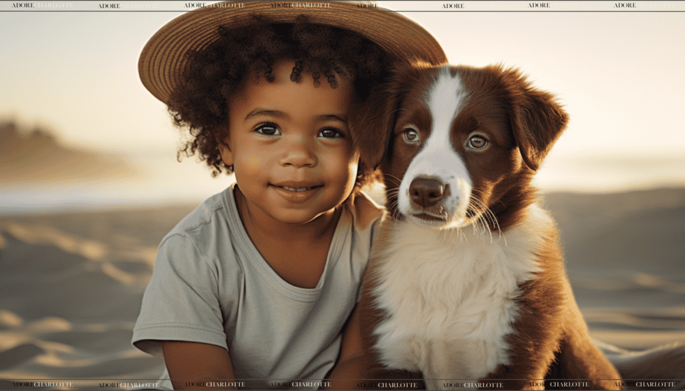 adorable mixed race toddler with his dog