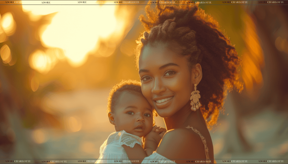 Middle Names for Harper stunning natural hair black mother holding baby in the sunset