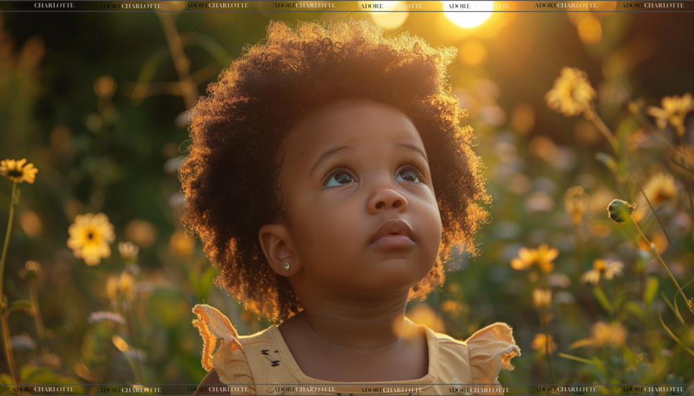 Cute toddler looking at the sky at sunset