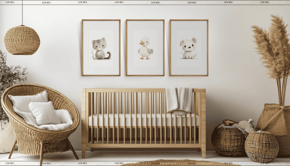 23 Adorable FREE Baby Animals Nursery Wall Art Printable 3 images on a wall