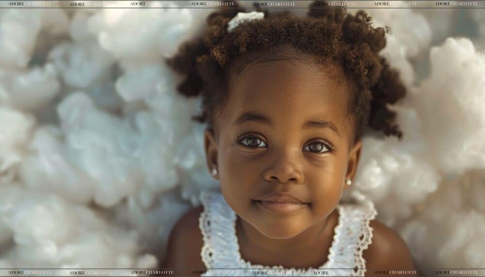 Beautiful black toddler on a cloud