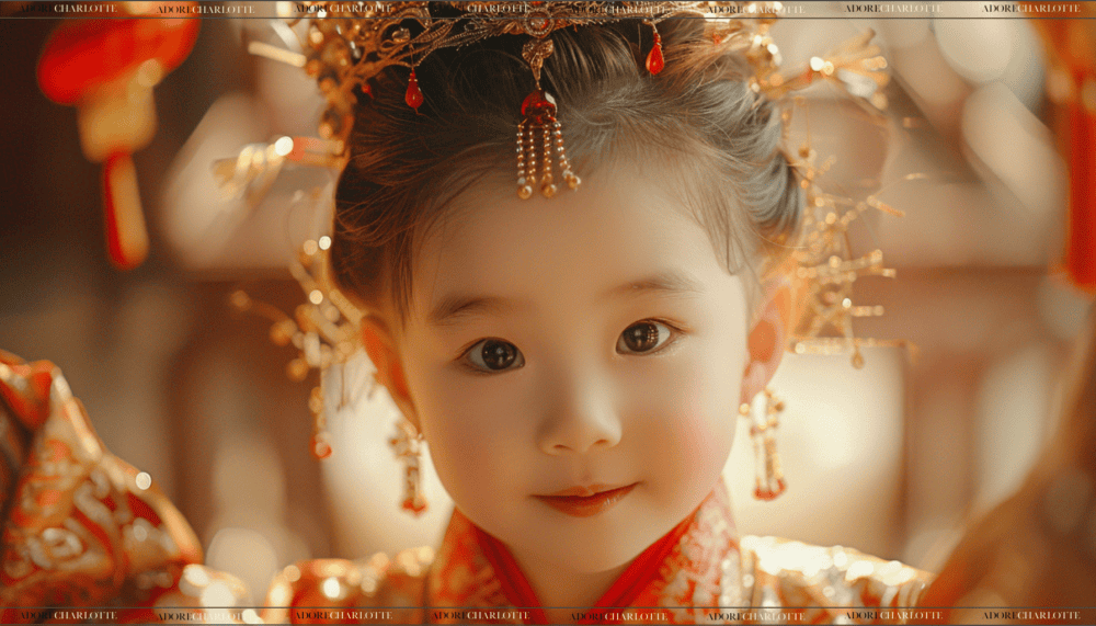 beautiful toddler in a red goddess dress 