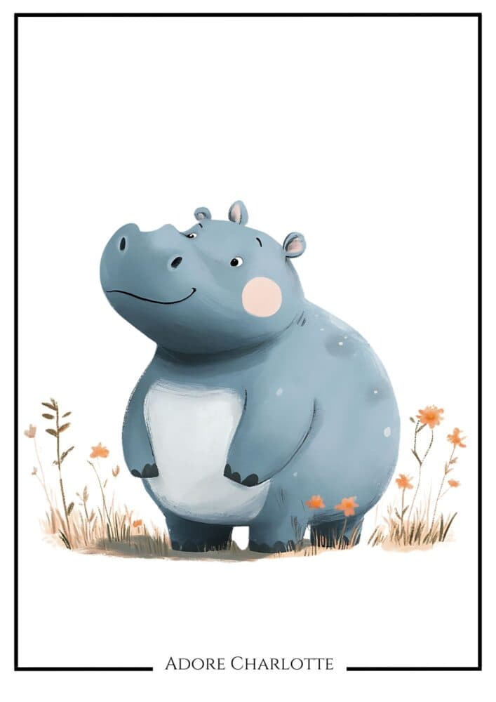 Baby Animals Nursery Wall Art hippo