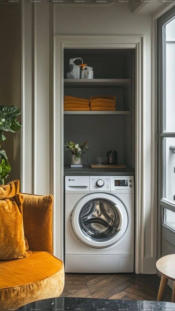 Small Living Room Ideas washer dryer storage.