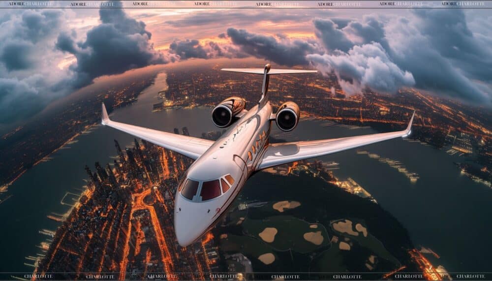 Private Jet Flying over New York