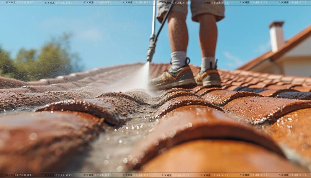 Man cleaning a house roof.