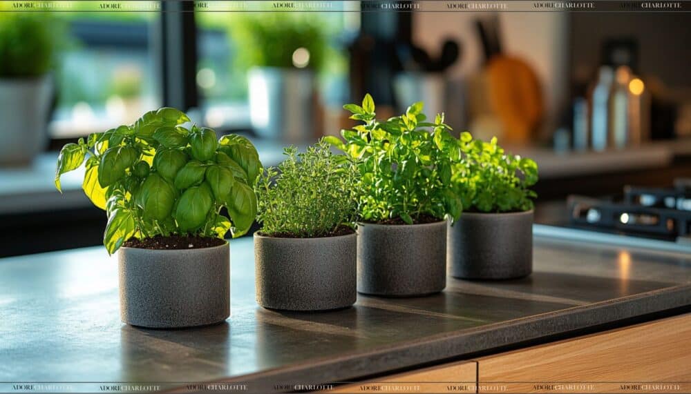 Kitchen small herbs plant pots