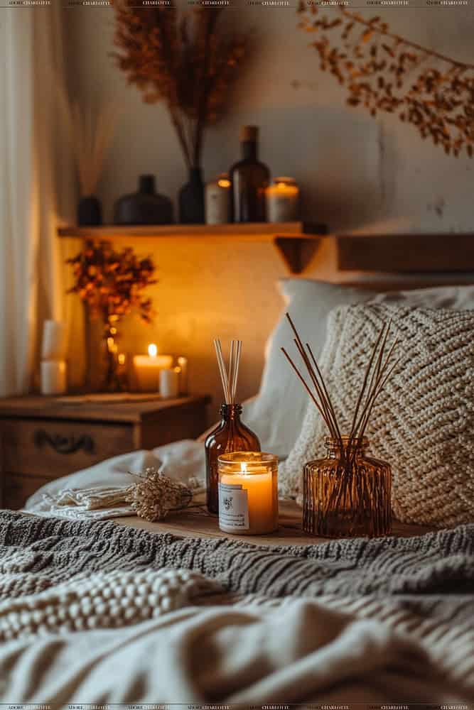 Candles and Scented Diffusers Fall bedroom Decor Ideas.