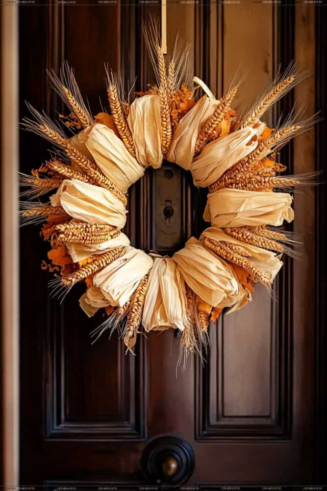 Corn Husk and Wheat WreathFall Wreath Ideas