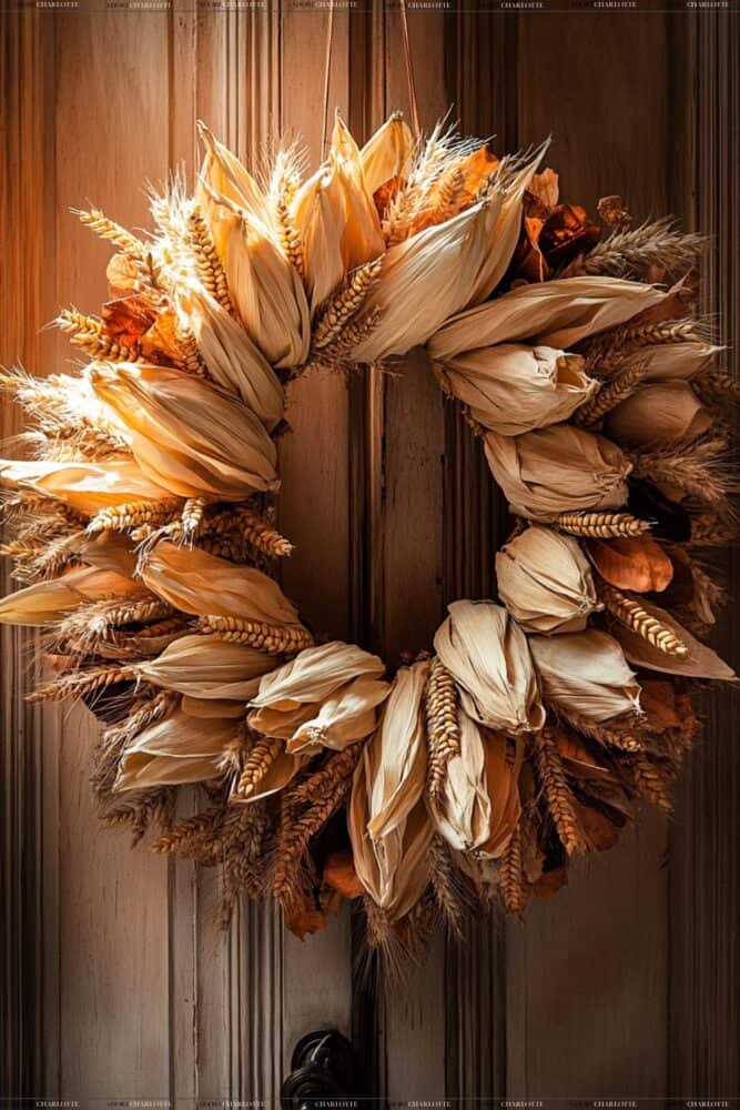 Corn Husk and Wheat WreathFall Wreath Ideas