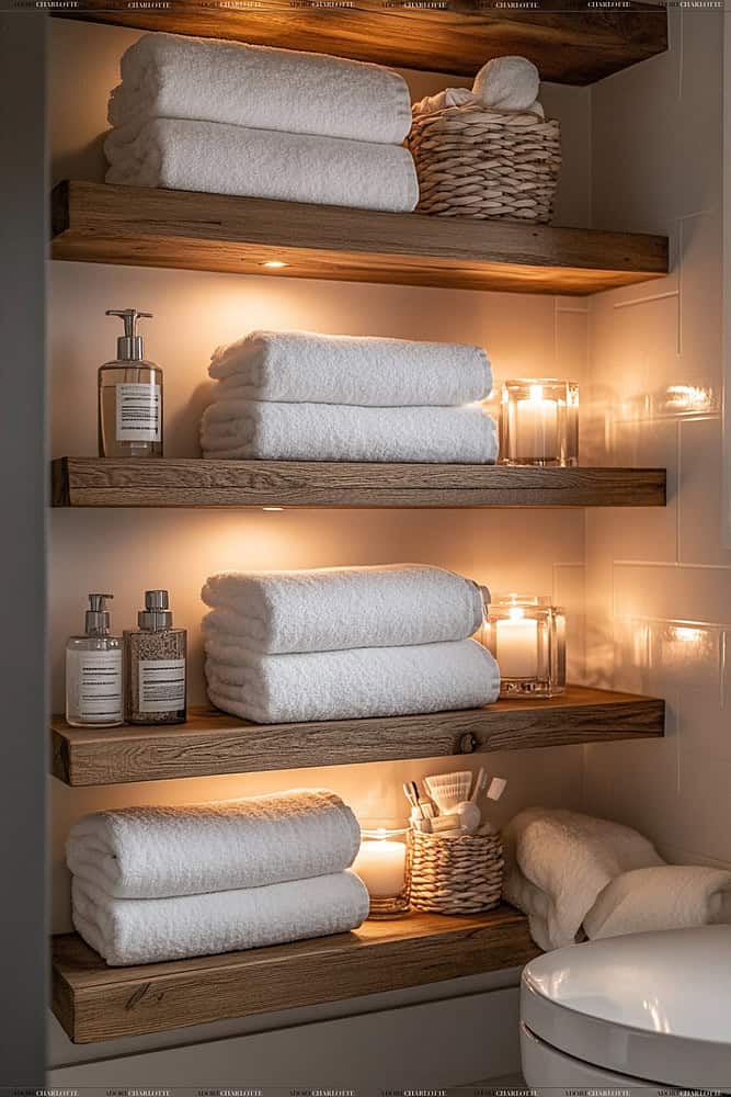 Floating shelves Small Apartment Bathroom Ideas