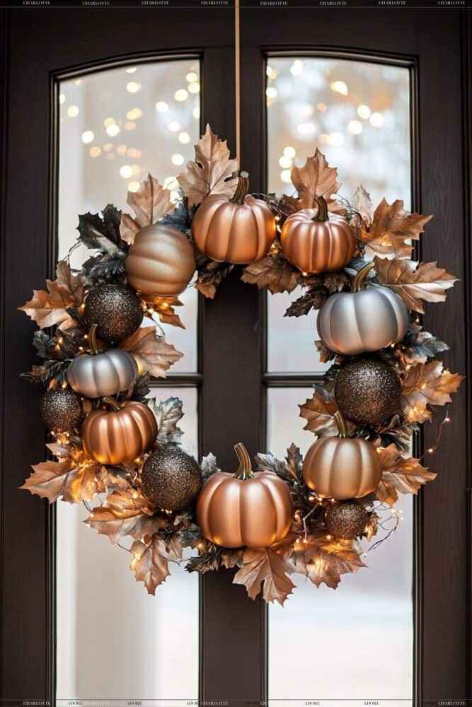 Metallic Pumpkin and Leaf Wreath Fall Wreath Ideas