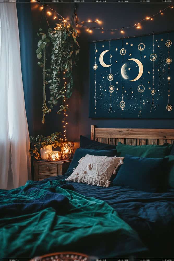 Mystical Moonlit Rustic Boho Witchy Bedroom