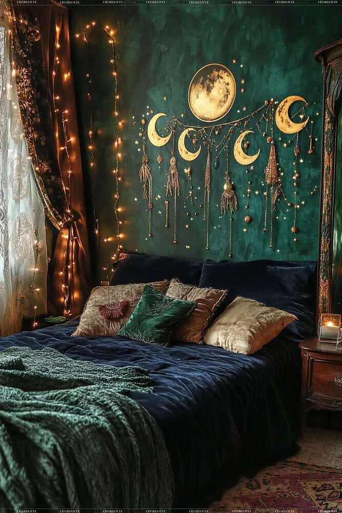 Mystical Moonlit Rustic Boho Witchy Bedroom