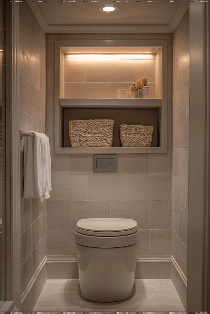 recessed shelving for Small Apartment Bathroom Ideas