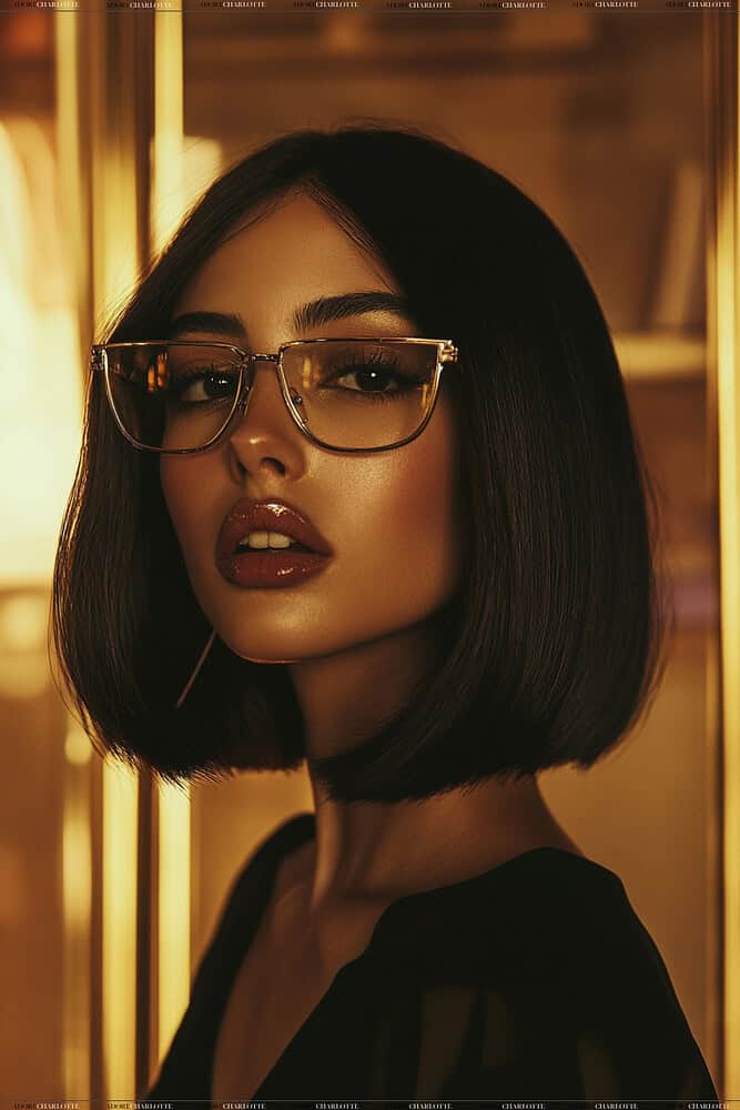 straight lob, long bob hairstyles for women with glasses.