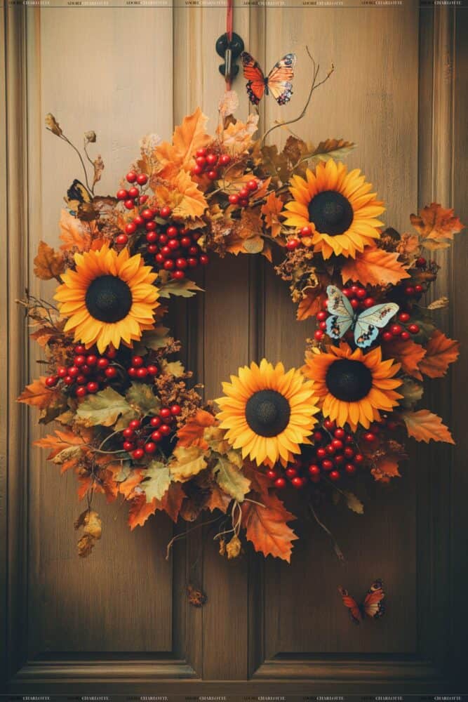 Sunflower and Berry WreathFall Wreath Ideas